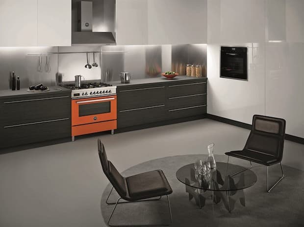 Orange freestanding kitchen, Bertazzoni model