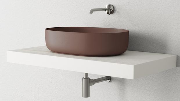 Bagni moderni colori caldi, lavabo Nolita nuance Borgogna - Foto: Iperceramica